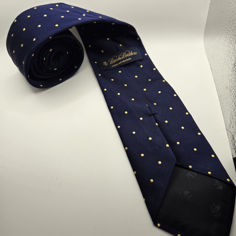 Brooks Brothers Navy and Gold Polka Dot Tie